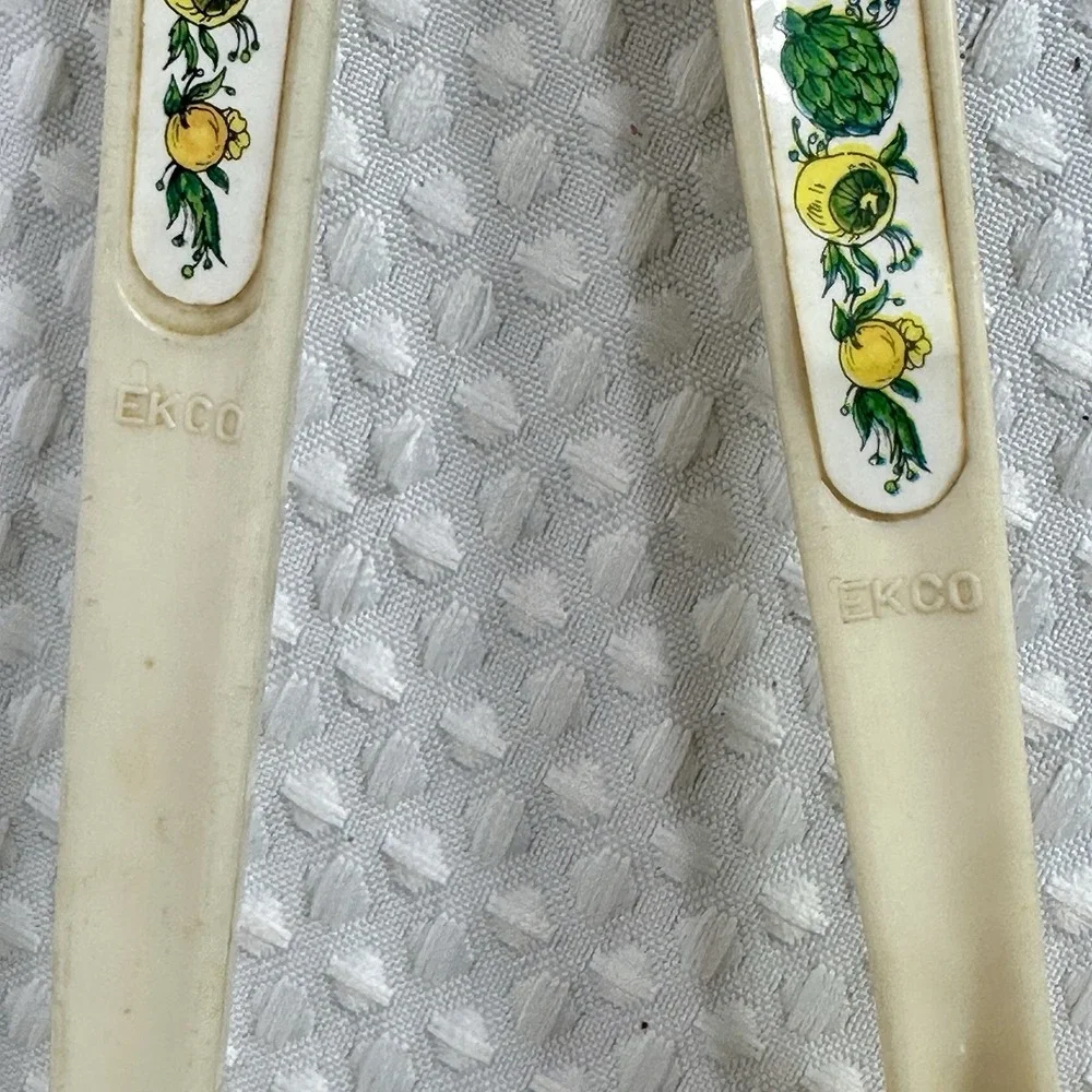 Vintage EKCO Nylon Ladle & Slotted Spoon Set‎ Lemon Floral Handle 1970s Kitchen